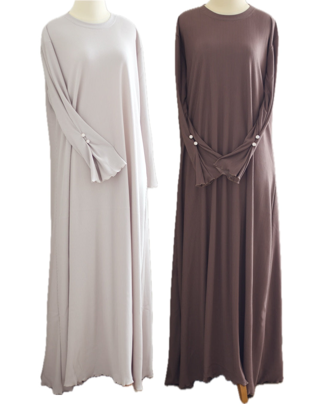 Pleated button sleeve abaya